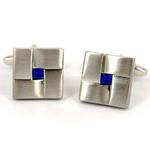 Brushed Sapphire Rhodium Cufflinks Set