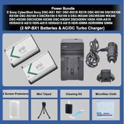 2 NP-BX1 Batteries Ac dc Turbo Charger For Sony A6000 A6500 DSC-RX10 III Alpha A6300 Alpha A7S II Alpha A7R II & More Camcorders &