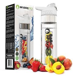 Infusion Pro Premium Fruit Water Bottle Infuser - White Sport 1 Pack - 24 Oz Bpa Free Durable Tritan Plastic - Free Ebook Recipe