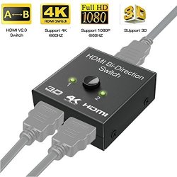 Traderplus 4K 3D HD 1080P 60HZ Aluminum HDMI 2.0 Bi-directional Switcher Splitter 1 In 2 Out Or 2 Input 1 Output For Nintendo Xbox PS4 Roku Blu-ray Player Hdtv Projector