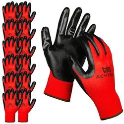 Acktra LLC Acktra Nitrile Coated Nylon Safety Work Gloves 12 Pairs Knit Wrist Cuff Multipurpose For Men & Women WG003 Red Medium
