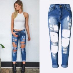 Cwlsp Vintage Torn Casual Jeans - Washed Blue Xs