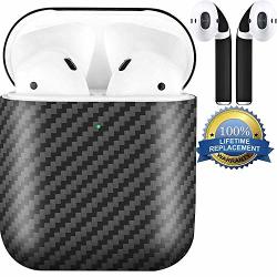 Apskins Real Carbon Fiber Hardshell Case Compatible With Apple Airpods 2 Wireless Charging Light Visible Comes With Apskins Black Air Pod Skins Wraps Matte Black