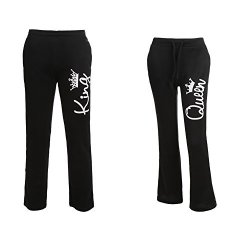 YJQ Matching Couple King Queen Drawstring Sweatpants Casual Pants Pajama Pants Black Men XL + Women L