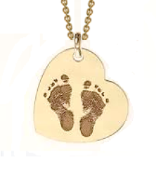 NN73 - 9KT Gold Or Rose Gold Personalized Baby Feet Foot Print Necklace - 9KT Gold With Birthstone