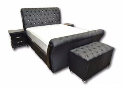 Bed Sleigh Queen Size With Pedestals & Storage Box