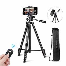 UBeesize Phone Tripod 51 Adjustable Travel Video Tripod Stand With Cell Phone Mount Holder & Smartphone Bluetooth Remote Compatible With Iphone android Black