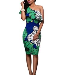 Coco Fashion Women's One Off Shoulder Floral Printed Ruffle Chest Bodycon Midi Dress Small Style 1