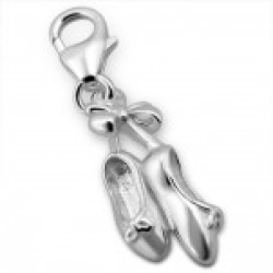 B47-C14518 - 925 Sterling Silver Ballet Shoes Charm Dangle For Charm Bracelet
