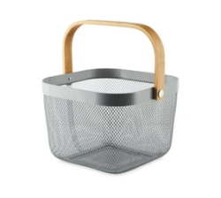 Vegetable Wire Basket With Wooden Handle - Grey