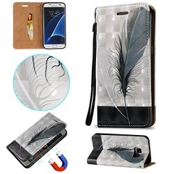 Samsung S7 Case Awin 3D Relief Waterproof Strong Magnetic Painting Wallet Flip Pu Leather Case For Samsung Galaxy S7 Feather