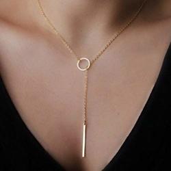 Gortin Gold Bar Pendant Necklace Circle Ring Chain Boho Necklace For Women And Girls Gold
