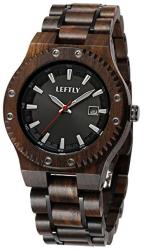 LEFTLY Mens Wooden Watch Quartz Movement Lightweight Wood Luminous Calendar Vintage Analog Wrist Watch