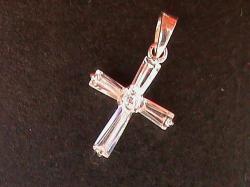 Solid Sterling Silver Cross Pendant With White Cz Stones..