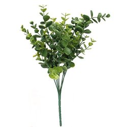 GREEN 1X Artificial Plastic Large Leaves Plant 7 Branches Eucalyptus Grass For Home Wedding Decor
