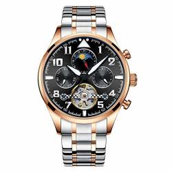 Men's Watches Automatic Tourbillon Mechanical Wrist Watch For Men Waterproof Stainless Steel Business Wristwatch Big Digital Luminous Dial Moon Phase Gold Black 8626