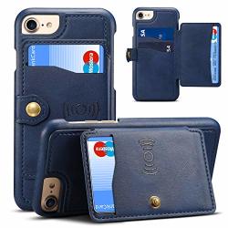 Fly Hawk Iphone 7 Leather Wallet Phone Case Magnetic Kickstand Card Holder Cover Blue