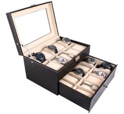 Luxurious Xl 20 Grid Pu Leather Watch Display Collection Case Jewellery Storage Organizer