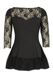 Black Lace Sleeve Long Fishtail Gothic Flared Skater Lolita Top Size 10 12