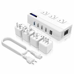 Universal Travel Adapter Geargo Power Converter All-in-one 220V To 110V Voltage Converter With 4-PORT USB Charging Uk au us eu Worldwide Plug Adapter White