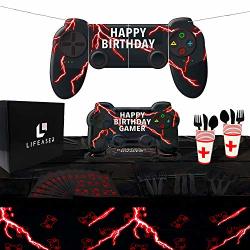 Video Game Party Supplies Set Controller Shaped Plates Serves 16 85+ Pieces Gamer Decorations And Tableware Large Gaming Controller Happy Birthday Banner Disposable Tableware