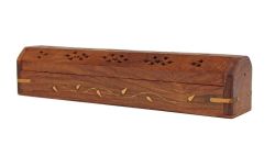 Ananta Handmade Wooden & Brass Incense Sticks & Cone Burner Coffin Box - Leaves