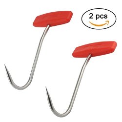 Tihood 2PCS Meat Hooks For Butchering T Shaped Boning Hooks With Handle 6 Inch Stainless Steel Butcher Shop Tool Kit Orange X2