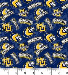 Marquette Golden Eagles Cotton Fabric With Tone On Tone Print-sold By The Yard
