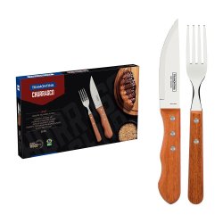Braai Cutlery Set With Stainless Steel Blades And Natural Wood Handles - 12 Pieces