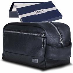 Travel Toiletry Bag For Men Or Women - Leather Dopp Kit & Toiletries Organizer For Gym Grooming & Shaving Waterproof Lining Perfect Gift For