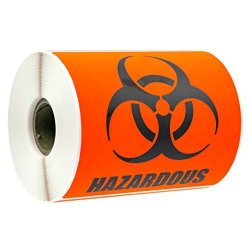 Biohazard Warning LABELS 4" X 4" Hazardous Materials Warning Stickers