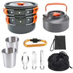 Aluminum Camping Cookware 10 Piece Set & Portable Camping Gas Stove