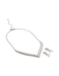 Diamond Simulant Rhodium Drop Earring & Necklace Set
