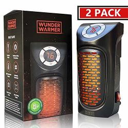 Wunder Warmer - 2 Pack - 350W Ceramic Wall-outlet Space Heater Adjustable Thermostat Plug-in Portable MINI Heater With Timer & LED Display Personal Electric