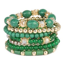 Riah Fashion Women's Multi Beaded Stretch Bracelet Green