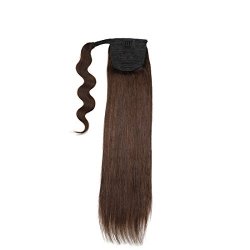 Straight Ponytail Hair Extensions Human Hair Double Weft Brazilian Unprocessed Virgin Hair Clip Ins Top Grade 7A 100G 14" Dark Brown