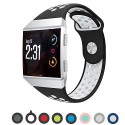 Willibill Fitbit Ionic Bands Soft Silicone Replacement Strap Accessory Breathable Wristbands For Fitbit Ionic Smart Watch Black White Large