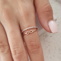 Kiera-rose Rose Gold Plated 925 Sterling Silver Cz Infinity Double Ring - Size 6