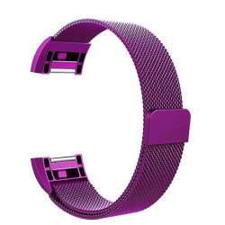 Fitbit Charge 2 Stainless Steel Band - Adjustable Replacement Strap With Magnetic Lock - Purple