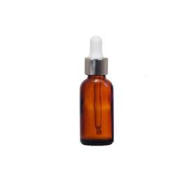 20ML Amber Glass Aromatherapy Bottle With Pipette - White & Silver Collar 18 69