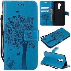 LG G7 Thinq Case LG G7 Wallet Case With Screen Protector LG G7 Thinq Pu Leather Protective Case Emboss Cat And Tree Folio Magnetic