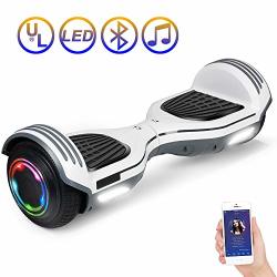 Sisigad Hoverboard Self Balancing Scooter 6.5 Two-wheel Self Balancing Hoverboard With Bluetooth Speaker Electric Scooter For Adult Kids Gift Ul 2272 Certified 138A Series - White