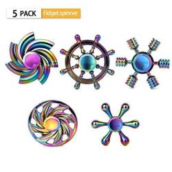 Metal FS-5 P Scione Metal Fidget Spinner 5 Pack Stainless Steel Bearing 3-5 Min High Speed Stress Relief Spin Adhd Anxiety Toys For Adult Kid Autism Fidgets