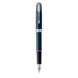 Sonnet Medium Nib Fountain Pen Blue With Chrome Trim Black Ink - Presented In A Gift Box