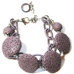 Atenea Handmade Lilac Lava Bracelet With Silk Looped Nylon Chain & Stainless Steel Chain & Clasp