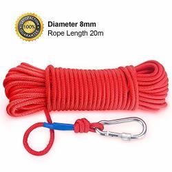 Bryubr Rock Climbing Rope Magnet Fishing Rope With Carabiner 6MM 8MMX20M 65FT Nylon Rope Safe And Durable All Purpose High Strength Braid Rope Fit For Indoor outdoor