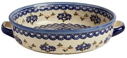 Polish Pottery Blue Serving Bowl Or Baking Dish Boleslawiec Ceramika Wiza 11L X 9.5W X 2.5H Blue Floral Chain