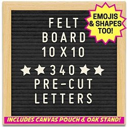 Black Felt Letter Board With 10X10 Wooden Frame And Stand. Includes 340 Changeable Pre-cut Letters Numbers & Emojis Separated In Canvas Bag - Best