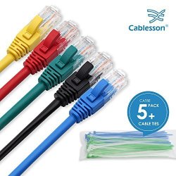 Cablesson Ethernet Cable - 2M - CAT5E 5 Pack + Cable Ties Networking Cord Patch Cable RJ45 10 Gigabit 100MHZ Lan Wire Cable Stp
