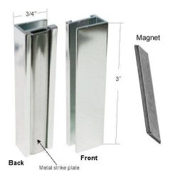 Bright Chrome Shower Door U-channel With Metal Strike And Magnet - Set